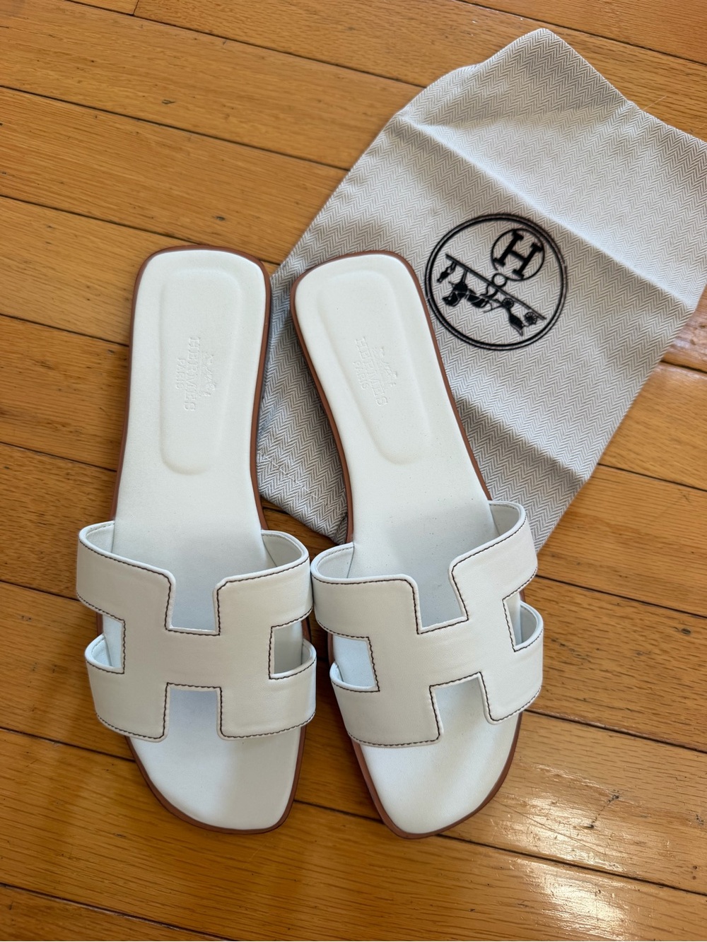 White Oran Leather Slide Sandals